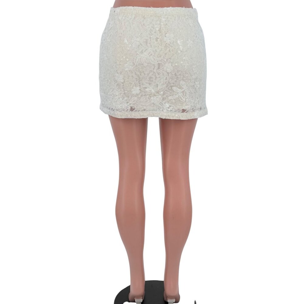 Vintage Hollister Cream Floral Lace & Sequin Embellished Mini Skirt Y2K - Picture 15 of 16